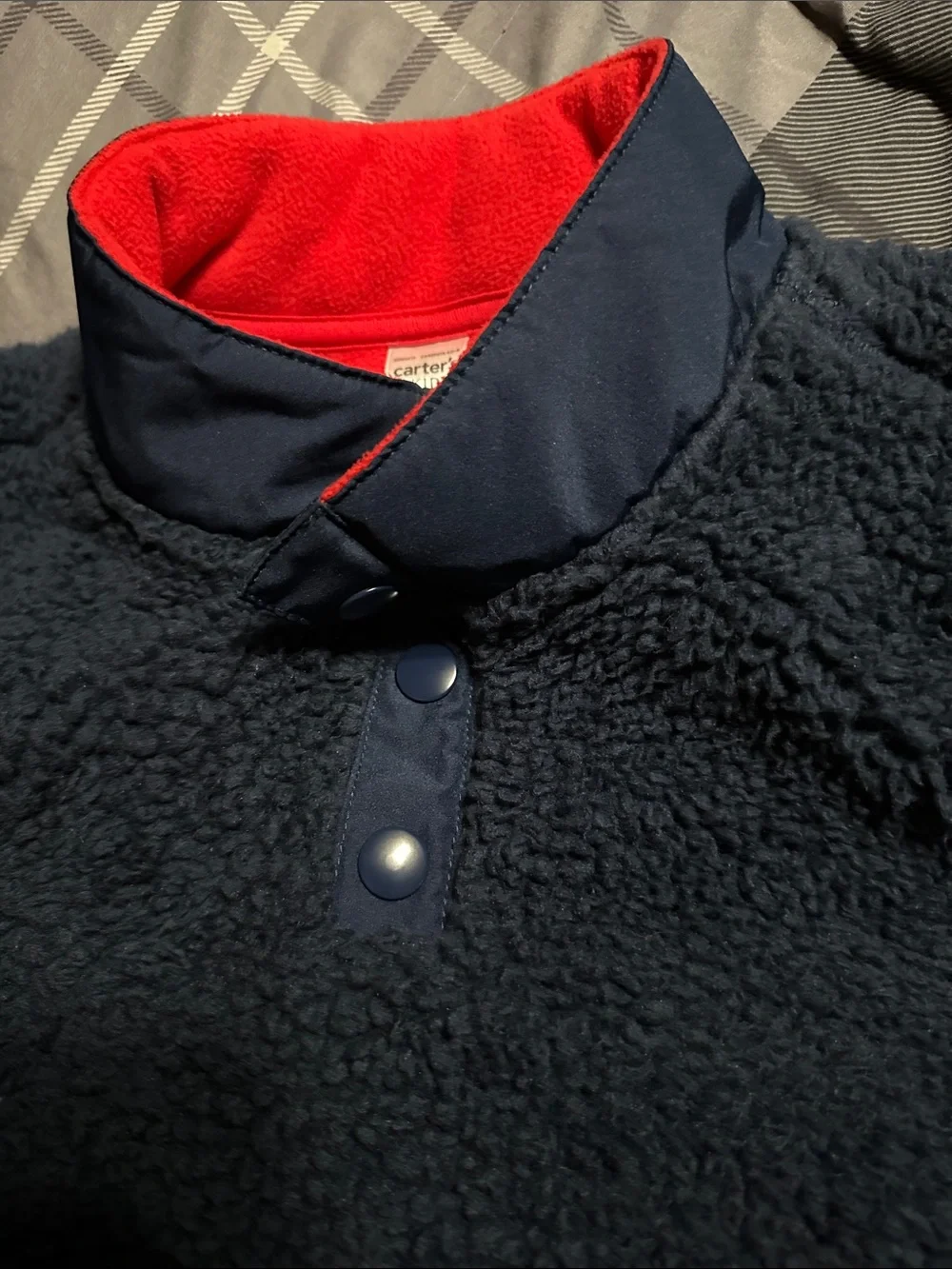 Carter's Navy Sherpa Pullover with Red Collar